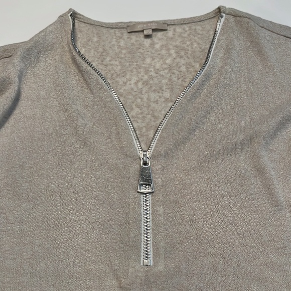 Joan Vass Studio Women's Knit Half Zip V-Neck Cream Tunic Size M - Picture 5 of 8